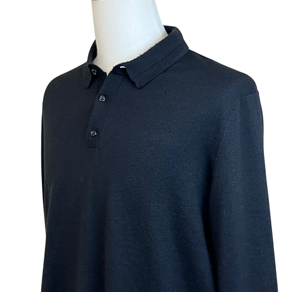 EXPRESS Black Merino Wool Blend Long Sleeve Polo Sweater Black Business Casual - Picture 7 of 14
